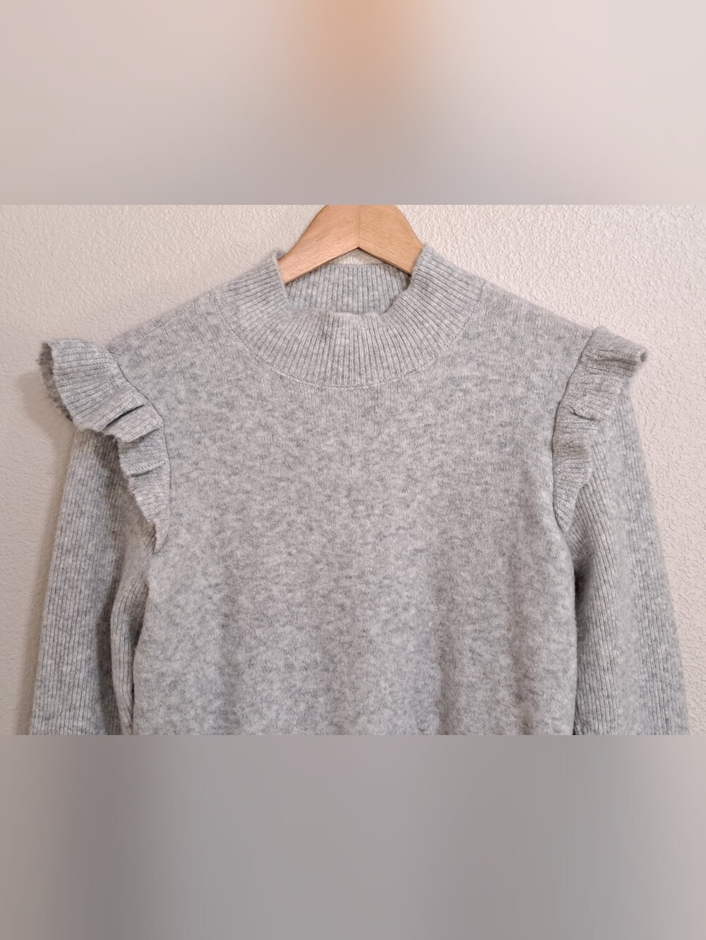 Loft Shoulder Ruffle Mock Neck Sweater Small - Picture 3 of 8